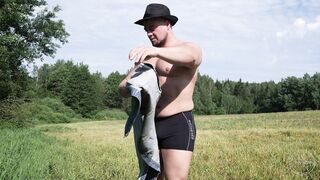 Russian Strongman Jerks Off in the Country (Oleg)