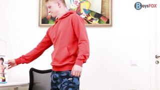 Military twink Kenton slides into a toy