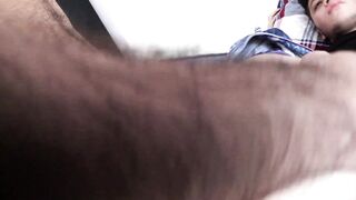 Latino breeding boy filled up